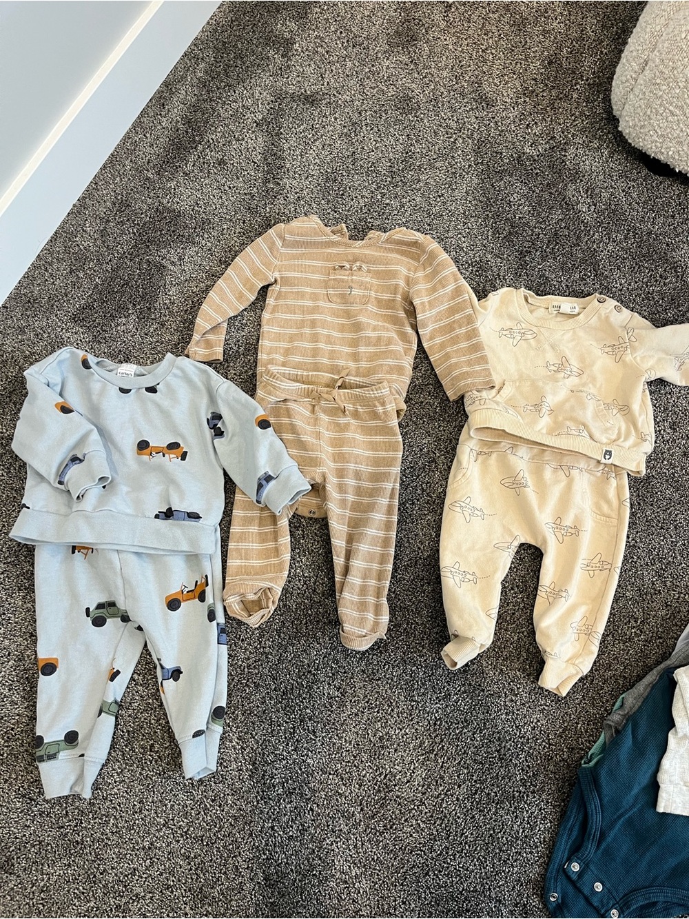 Cozy 3-Pack Kids Footie Matching Sets — Blue, Beige & Cream